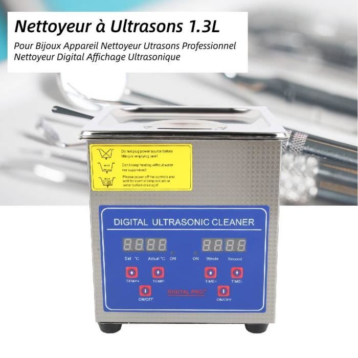 Nettoyeur à Ultrasons Professionnel 47 KHz - Bac En Acier Inox 304 De 300 Ml - Pour Bijoux, Lunettes, Prothèses Dentaires - 4 Modes (2 à 10 Min) - 8
