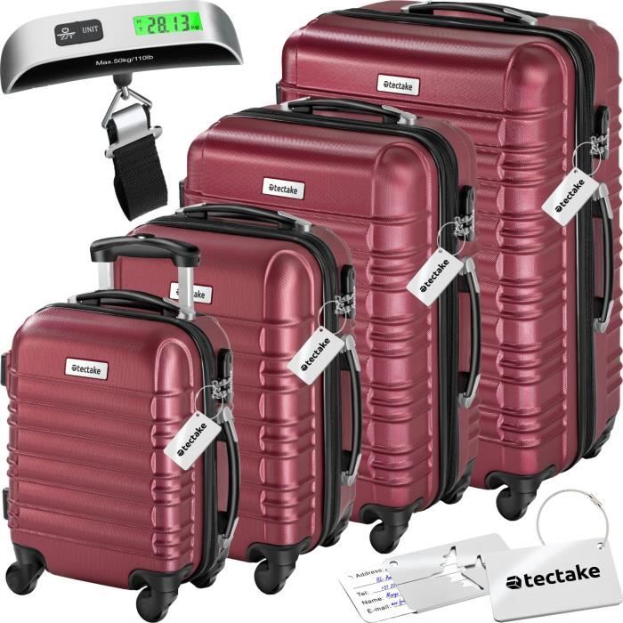 TECTAKE Set de valises rigides Mila 4 pièces avec pèse-bagages - rouge bordeaux