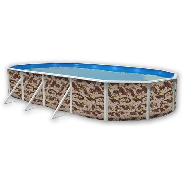 TOI CAMOUFLAGE Piscine hors sol ovale en acier 915 x 457 x 120 cm (Kit complet piscine Filtre Skimmer et &eacute;chelle) 