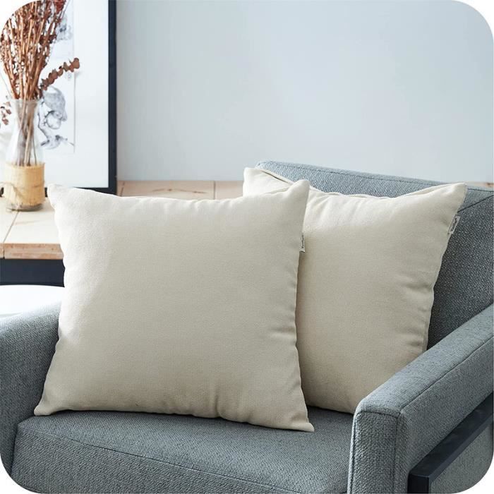 Lot De 2 Housses De Coussin Velours Côtelé DJDEA - 40x40cm, Blanc, Fermeture Cachée, Pour Canapé Et Déco