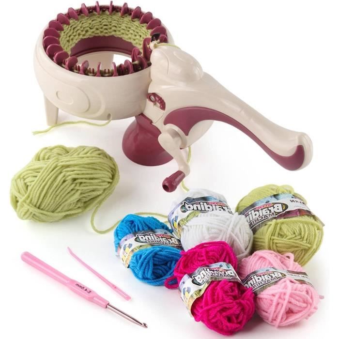 Machine à Tricoter Manuelle Avec Fourchette Et Moulin à Fil - Kit Débutant, Couleur Rose, Dimensions 5,9x13,5x3,6 Cm
