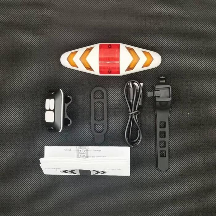 Feu arrière connecté de vélo avec clignotants - Rechargeable USB - Noir