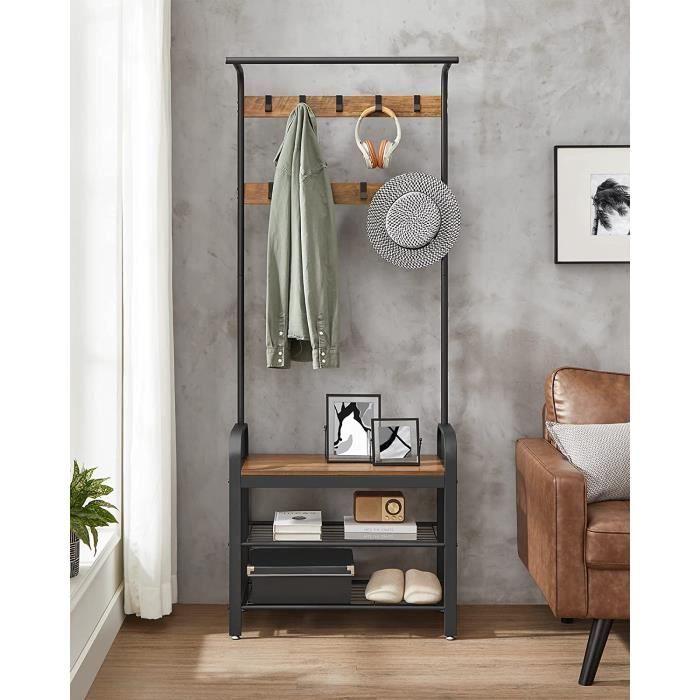 Vestiaire Meuble d’Entrée avec Étagère Chaussures - VASAGLE - HSR040B41 - Marron Châtaigne et Noir