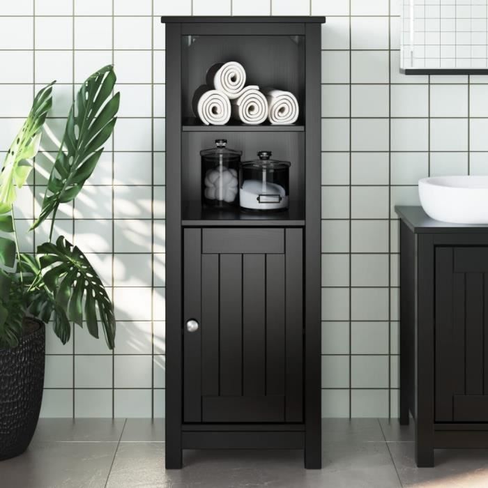 "promo"meuble de salle de bain lmt - armoire de salle de bain berg noir 40x34x110 cm pin massif 14,26kg
