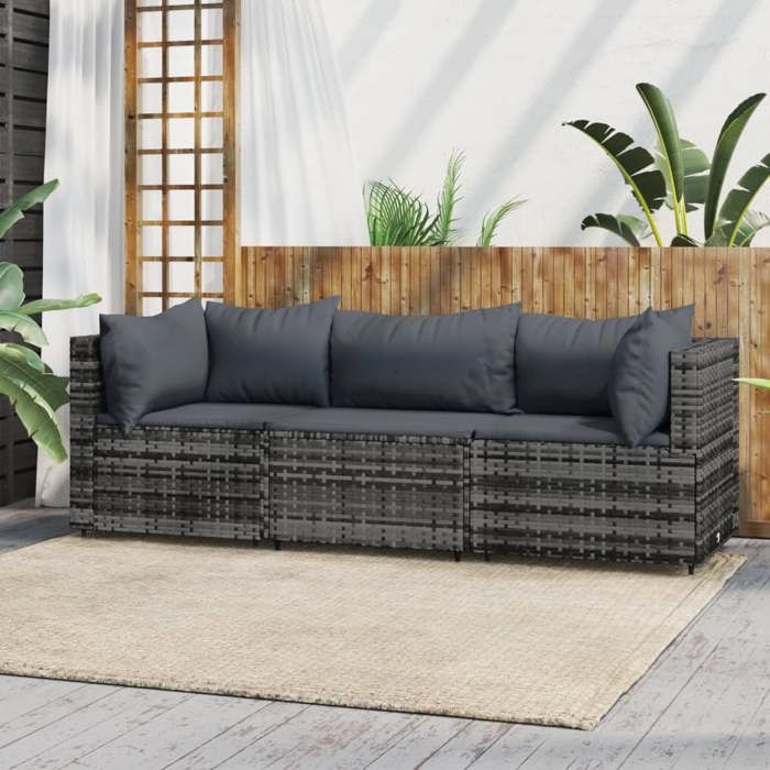 vidaXL Salon de jardin 3 pcs avec coussins Résine tressée ensemble de salon dextérieur ensemble de mobilier 318675 - vue 5