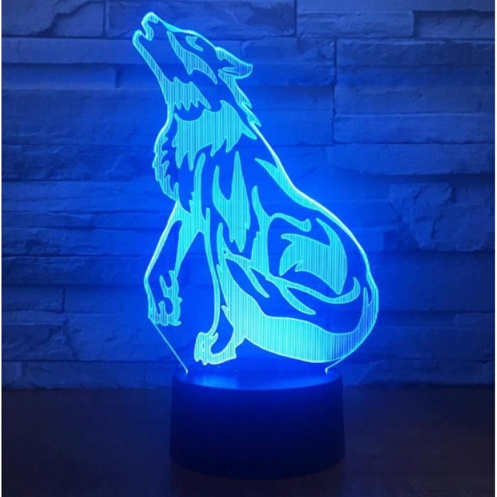 XM3511-3D Led Veilleuse Wolf Forme 7 Couleurs Lumière Pour La ...