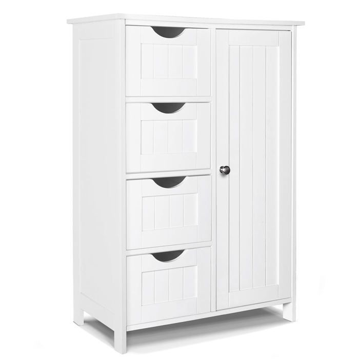 VOUNOT® Meuble bas de salle de bain 55x30x82cm - Armoire de rangement avec 4 tiroirs 1 porte 1 étagère réglable - Blanc VOUNOT® Meuble bas de salle de bain 55x30x82cm - Armoire de rangement avec 4 tiroirs 1 porte 1 étagère réglable - Blanc