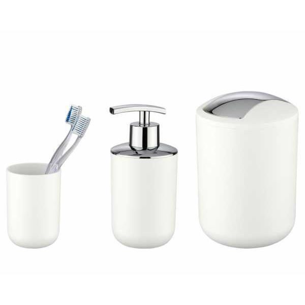 Set d'accessoires de salle de bain, gobelet salle de bain, distributeur savon liquide, mini poubelle salle de bain Brasil blanc