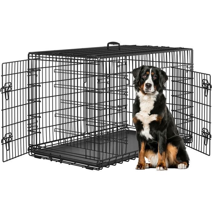 Meilleurs prix pour YAHEETECH Cage pour Chien Pliable 122,5 cm L × 73 cm l × 80 cm H en Fils Métalliques Caisse Chien avec Plateau Amovible Noir