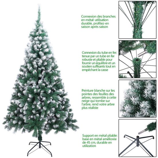 Sapin De Noël Artificiel Neigeux 210 Cm HENGMEI - PVC Dense, Branches Hinges Métal, Support Solide, Facile à Assembler - 6