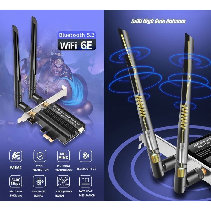 Carte WiFi 6E RTL8852CE - 5374 Mbps, Triple Bande 2.4G/5G/6G, Bluetooth 5.3 - Format NGFF (M.2) - 4