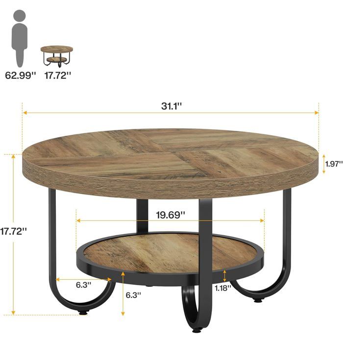 Tribesigns Table Basse Ronde de Cocktail Industrielle ,79 x 79 x 45 cm Tribesigns Table Basse Ronde de Cocktail Industrielle ,79 x 79 x 45 cm