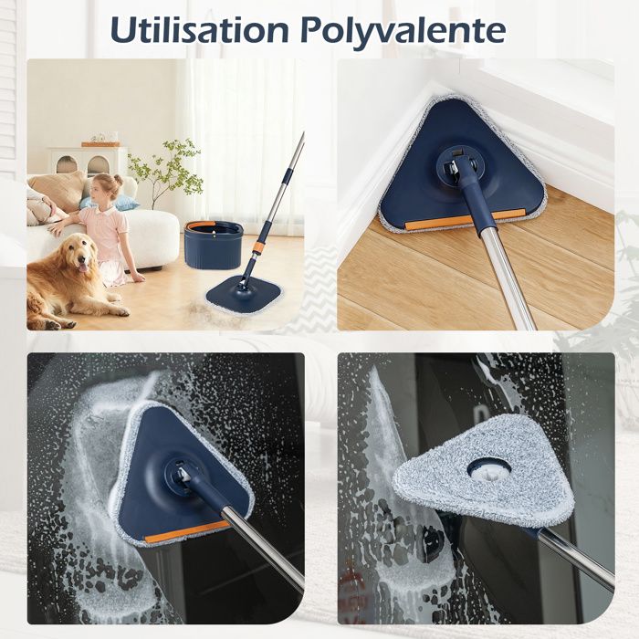 Ensemble Vadrouille Rotative 360° Avec Seau Essoreur – Manche Télescopique + 1/2/3 Têtes Microfibre