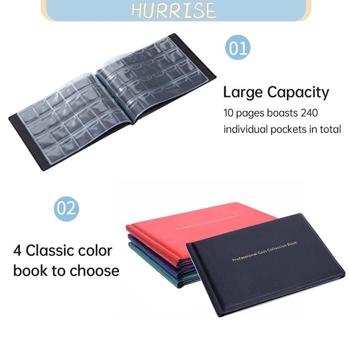Album De Collection De Pièces – 12 Pages – 108 Pochettes (45x45 Mm Et 30x30 Mm) – Similicuir Noir – 115 X 155 Mm – Pour Collectionneurs