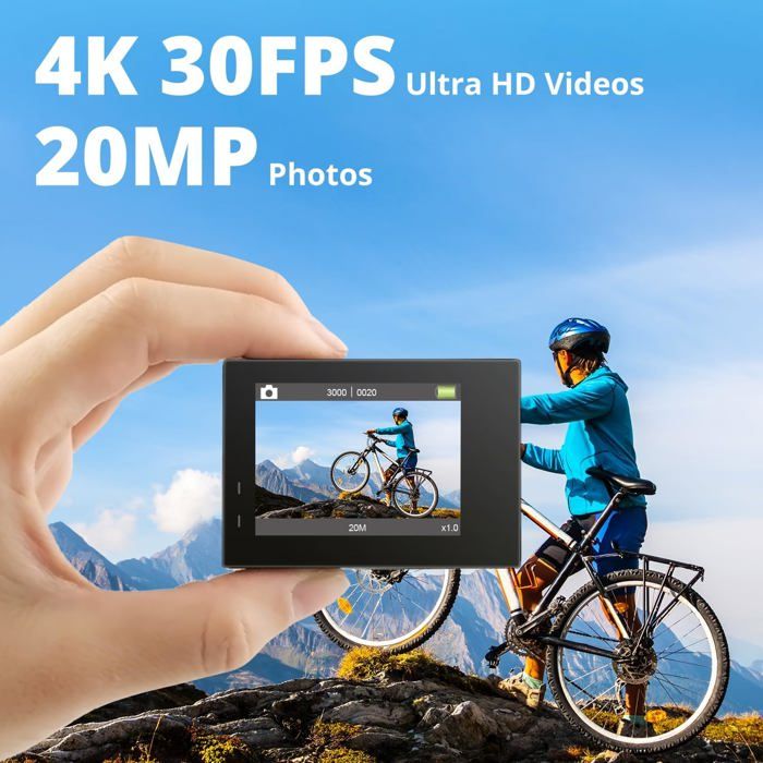 AKASO Brave 7 LE Action Cam 4K 30fps, 20MP, Doppio Schermo, EIS 2.0, Subacquea 40m, Con Telecomando E Batterie