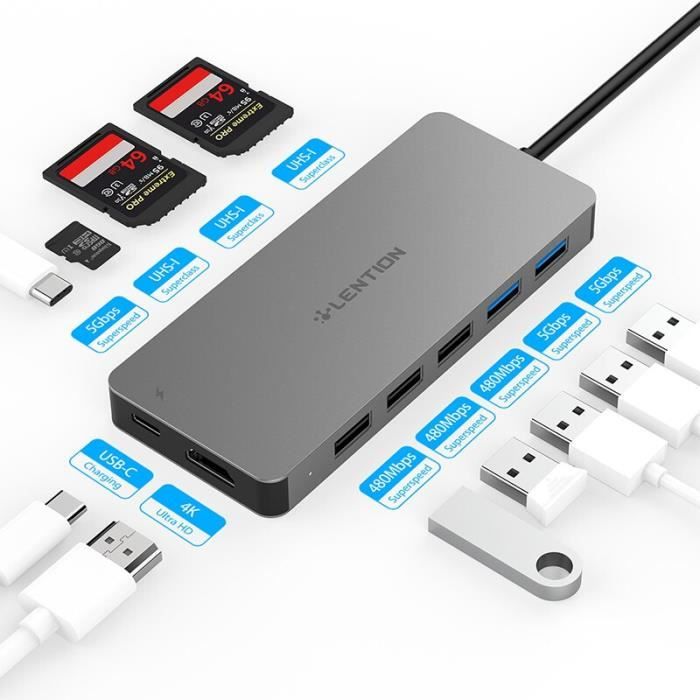 Adaptateur USB C pour MacBook, 6 en 1 USB Type-C vers HDMI 4K Multiport Hub