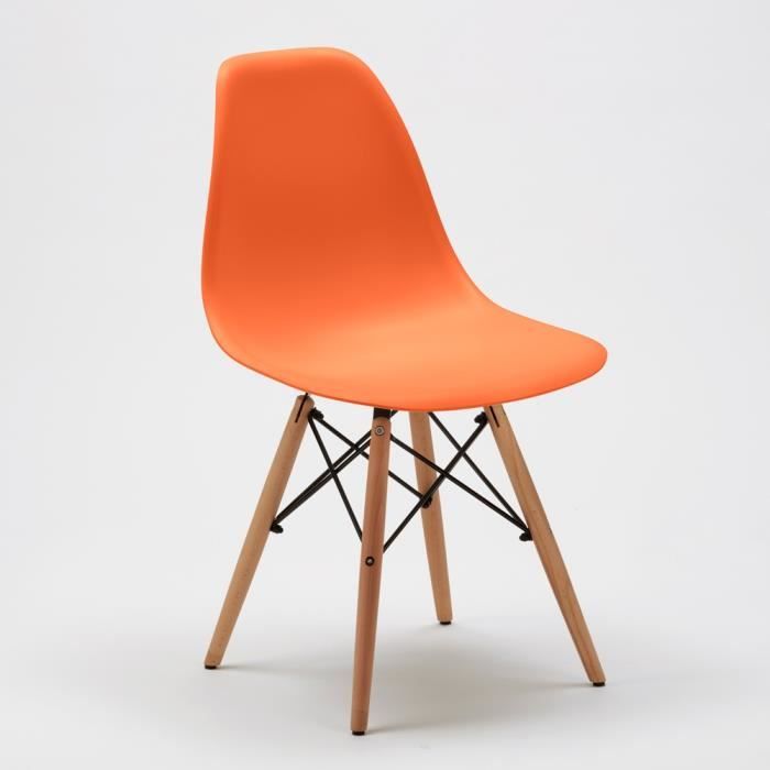 DSW Wooden Eames Chaise Design scandinave Bois et polypropylene Orange Cdiscount Maison
