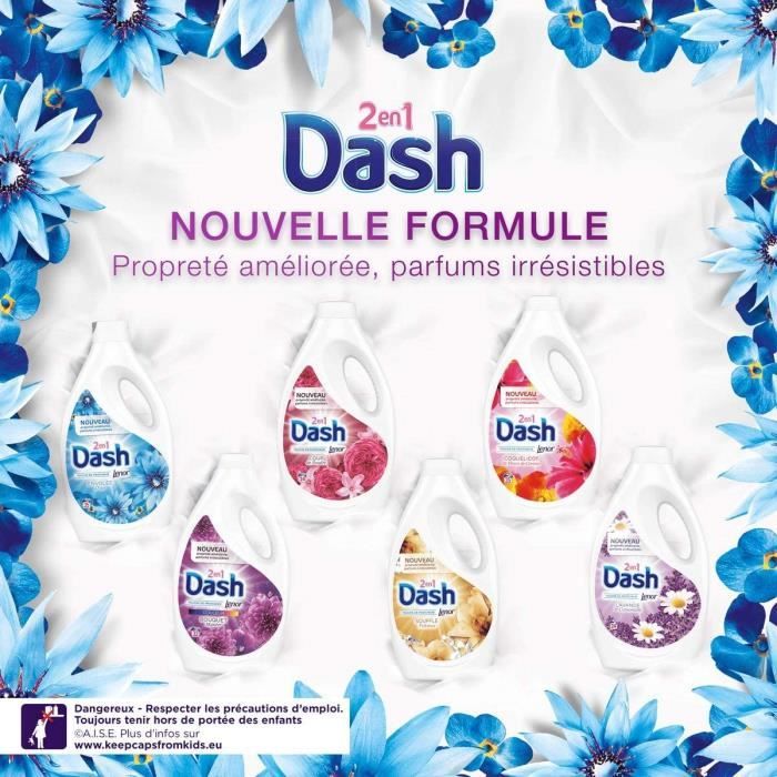 Dash 2en1 Lessive Liquide, Parfum Envolée D'Air Frais, 72 Lavages (3 x 1320  ml) - Cdiscount Electroménager