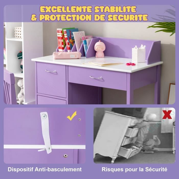Bureau Enfant 3-8 Ans Table Et Chaise Enfant AIYAPLAY - Porte-livres Ours - 3-8 Ans - Vert - MDF Et Pin Ensemble Bureau Enfants
