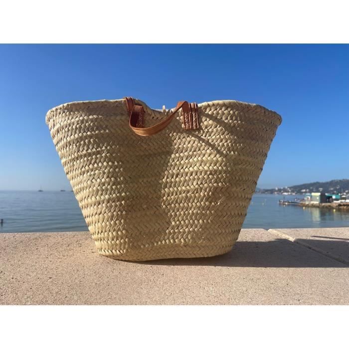 Panier FIP Juan les Pins Paille Cuir 50x17x30 cm Naturel