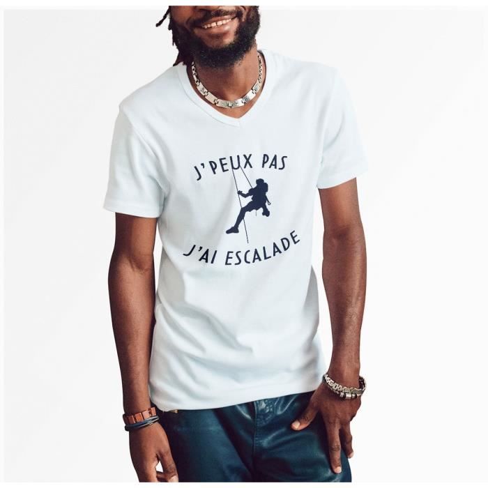 T shirt Homme Col V J Peux Pas J ai Escalade Grimpe Sport Nature