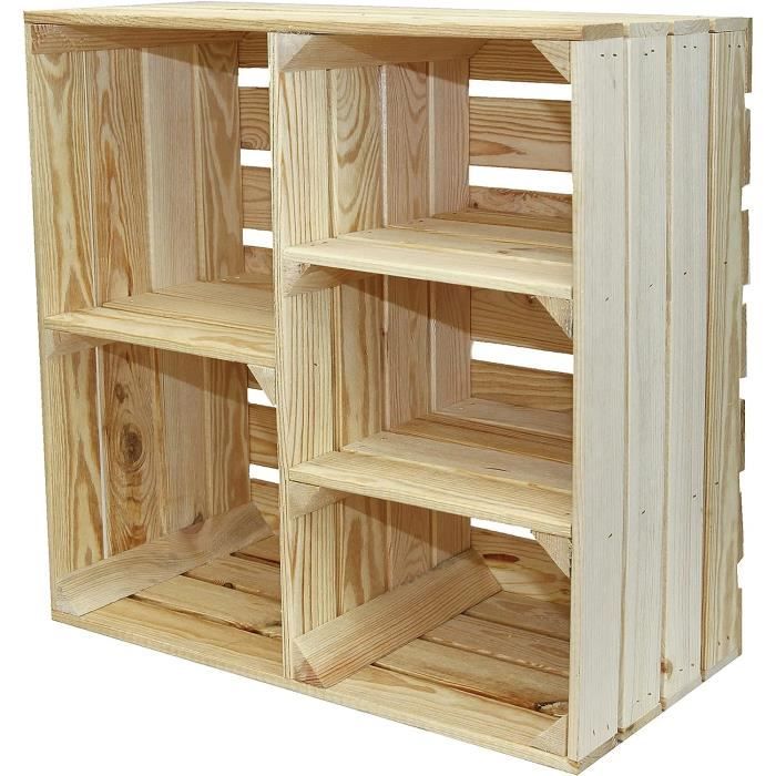 Caisse à Fruits En Bois Naturel 50x40x30 Cm Avec Planche Centrale - Étagère, Rangement, Déco Rustique