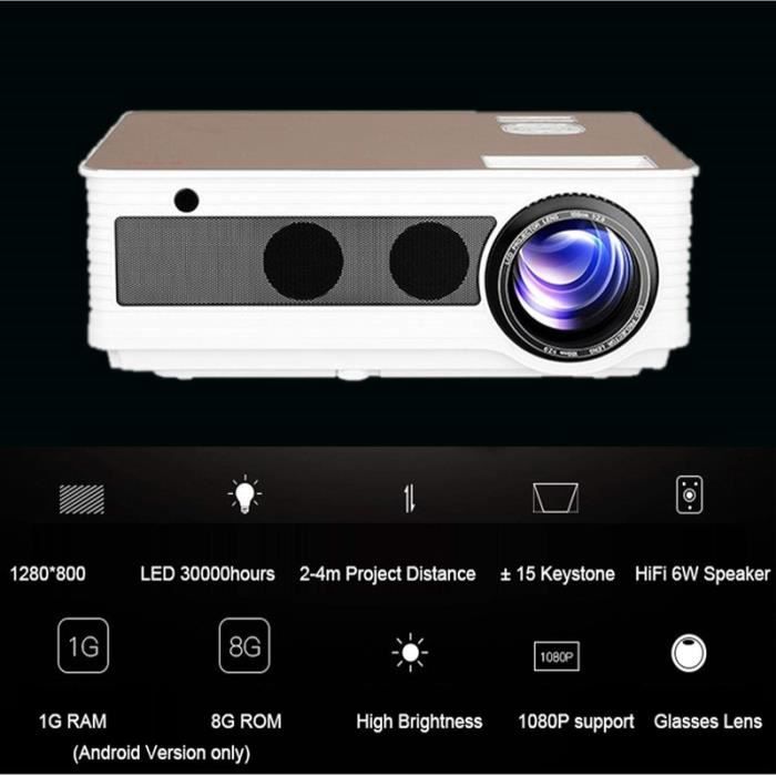 Mini Vidéoprojecteur LED 1080P Android 6.0 Wifi Bluetooth