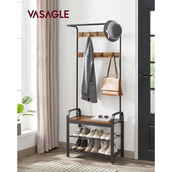 YMYNY Banc à Chaussures, Etagère à Chaussures, 73 x 30 x 45 cm, Range Chaussures 2 Niveaux en Maille, Armature métallique, Style Industriel, pou entrée, Salon, Marron Rustique et Noir HD-HTMJ004H