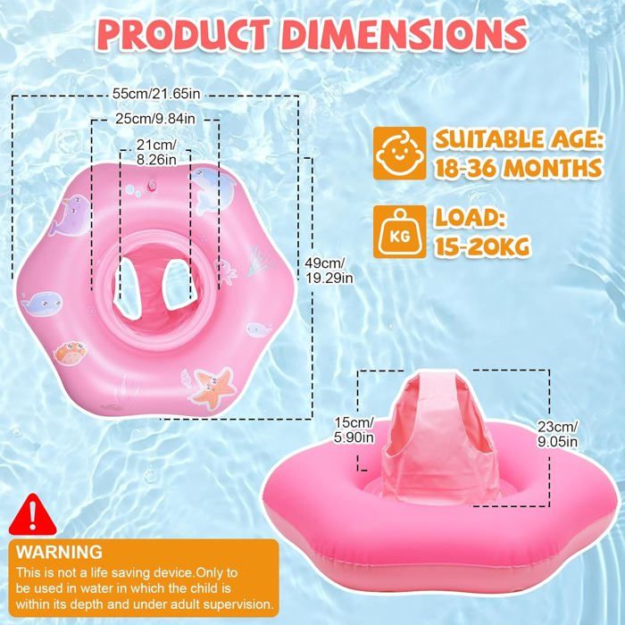 Bouée Bébé Ninonly – Siège Sécurité – 18-36 Mois – PVC épais 0,3 Mm – Patchs Réparation Inclus