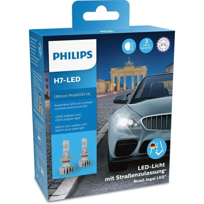 2 AMPOULES H7 LED PHILIPS ULTINION PRO6000 230% DE LUMINOSITE EN PLUS -  Cdiscount Auto