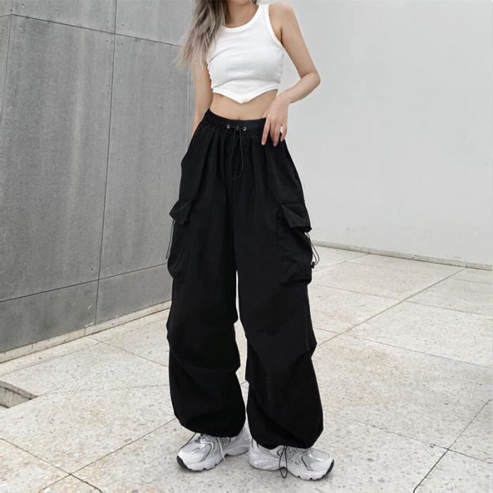 Pantalon de survetement Y2K Pantalon Cargo pour Femme Streetwear Coreen Harajuku Decontracte Solide Baggy Droit Black E8378 Blanc Cdiscount Pret a Porter