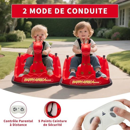 Auto Tamponneuse pour Enfants Giraffe,Voiture de choc Électrique 6V, Rotation 360°,Télécommande 2.4G, Lumières LED,pour 2-5 Ans - Jeux - Jouets Auto Tamponneuse pour Enfants Giraffe,Voiture de choc Électrique 6V, Rotation 360°,Télécommande 2.4G, Lumières LED,pour 2-5 Ans - Jeux - Jouets