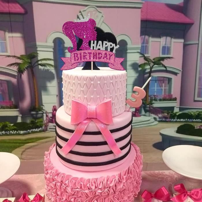 Décoration de gâteau de princesse Barbie pour fille, joyeux anniversaire,  sac de diamants, fête préChristophe, gâteau d'anniversaire - AliExpress