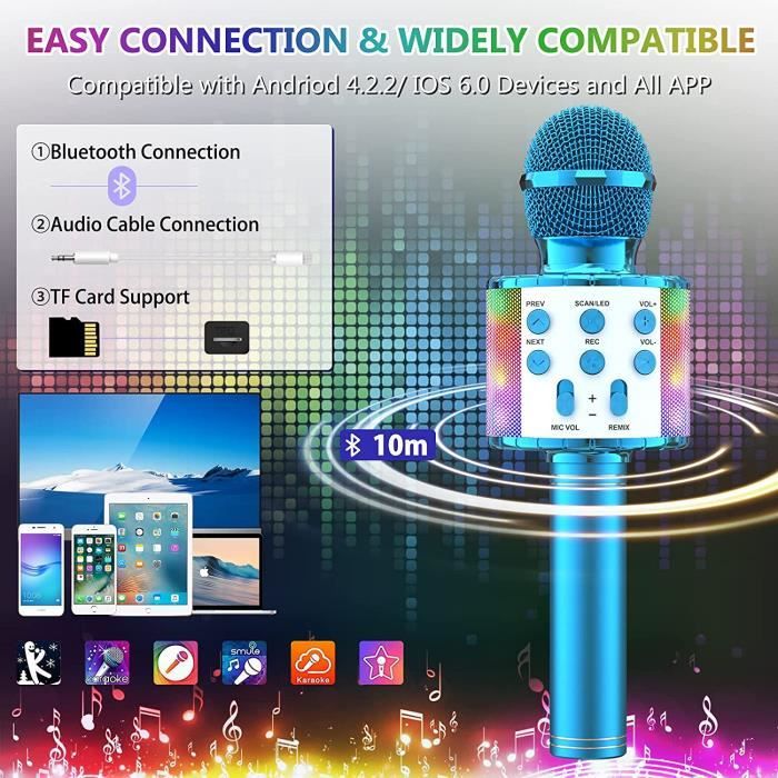 Microphone de Karaoké pour Enfants, Microphone de Karaoké Bluetooth Sans Fil pour Chanter, Machine Portative à Micro et Haut-Parleur à Main, Cadeaux Jouets pour Filles Garçons Adultes Tout Âge