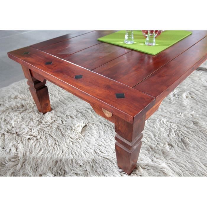 Table Basse Carrée 60x60cm - Bois Massif D'acacia Laqué (Nougat) - OXFORD #426 - Maison