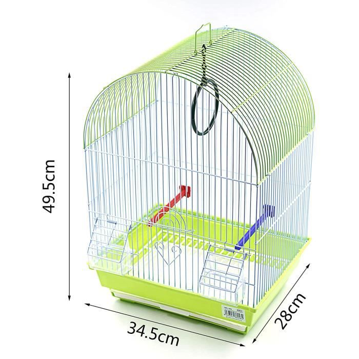 Cage pour oiseaux avec mangeoires, bâtons et tonneaux, cages