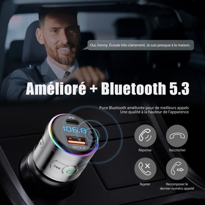 Transmetteur FM Bluetooth 5,0 pour Voiture, PD 20W + QC 3,0 Chargeur  Allume-Cigare, Adaptateur Radio de Musique LENCENT, Microphone - Cdiscount  Auto