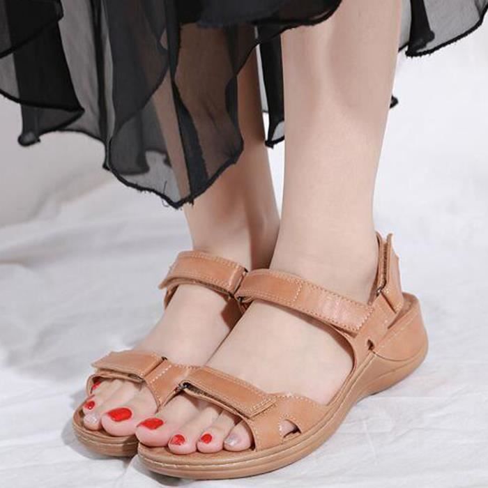 Sandales Femme Nu pieds t en Cuir Marron Antid rapantes