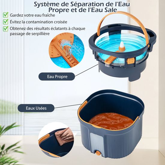 Balai Serpillère Rotative Sgizoku Avec Seau - Essorage 360° Et Séparation Eau Propre/Sale