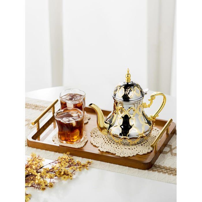 Théière Marocaine 1.2L Style Traditionnel - Théière Stainless Steel Arabe Motifs Oriental Pour Service à Thé