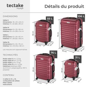 Set de valises rigides MILA, 4 pièces en plastique ABS robuste, pèse