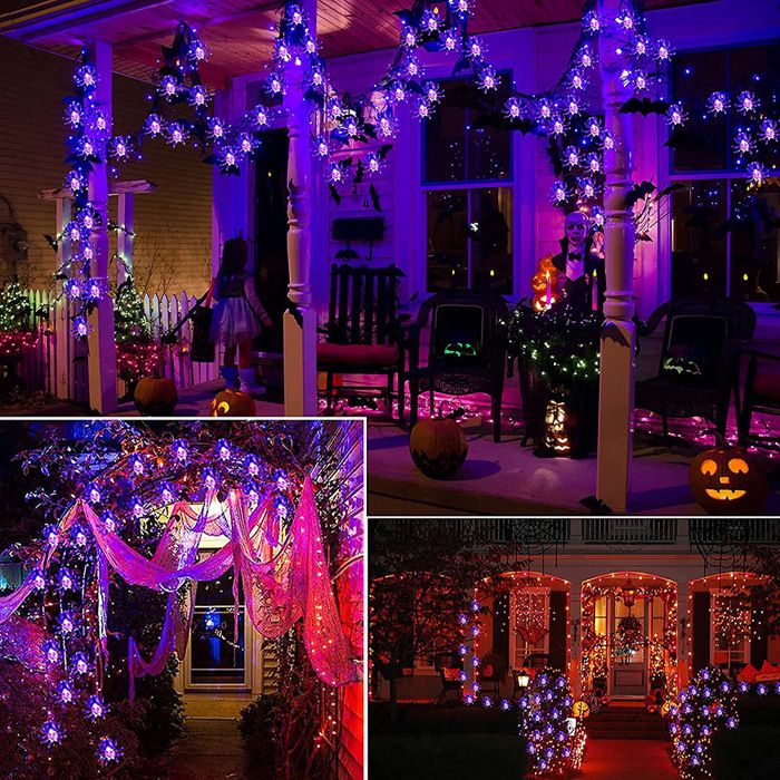 Guirlande Lumineuse Halloween LED 1,5 M Avec Araignées - Alimentée Par Piles, étanche - Pour Décorer Maison, Jardin, Arbre