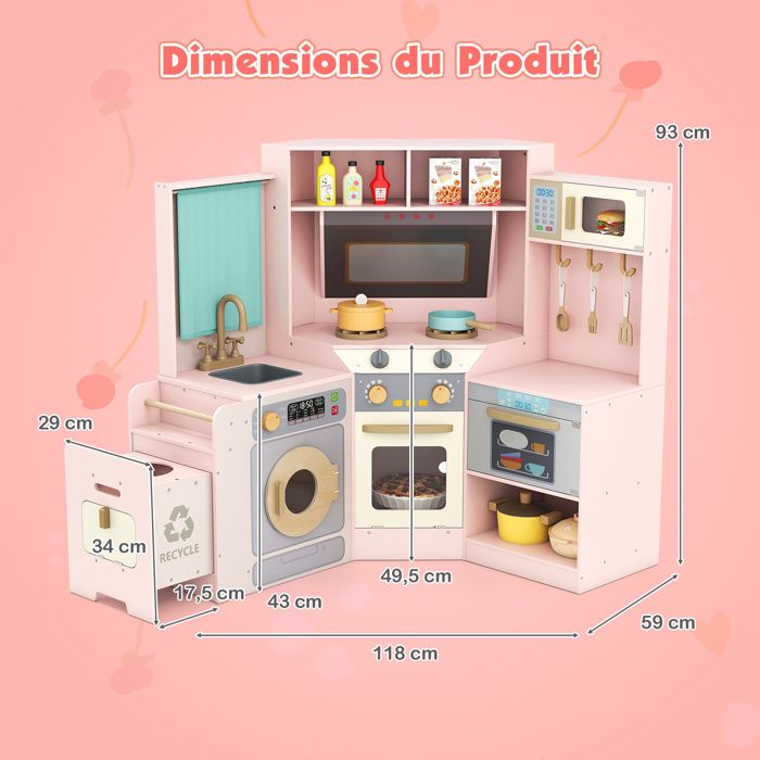 Cuisine Enfant En Bois Avec 17 Accessoires - Dès 3 Ans - Multicolore