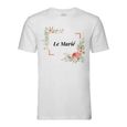 T-shirt Homme Col Rond Blanc Le Marié Mariage Fiancé Cadre Floral-0