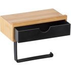 WENKO Porte papier toilette bois mural Bambusa, dérouleur papier toilette avec support smartphone et tiroir de rangement, bambou,