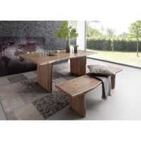 Table à manger 160x100cm - Bois massif d'acacia laqué (Bois naturel) - Design naturel - PURE EDGE #113