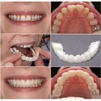 2 Set Silicone Dentier Haut et Bas Sourire Parfait pour Homme et Femme Amovible Naturel Fausse Dents Provisoire Facette