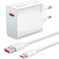 Chargeur Rapide 67W + Câble 1 Mètre 6A USB-C pour Xiaomi 12T, 12T Pro, Xiaomi 12, 12X, 12 Pro, 12 Lite - Blanc