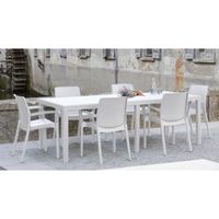 Table d'extérieur - DMORA - Roma - Effet rotin - Blanc - 150x90h72 cm