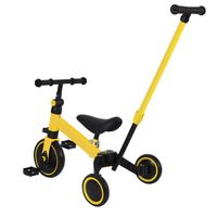 Willonin® Tricycle à 3 roues avec barre de poussée, Jaune vélo d'enfant jusqu'à 25 kg, Draisienne avec poussoir réglable 82-86-90 cm